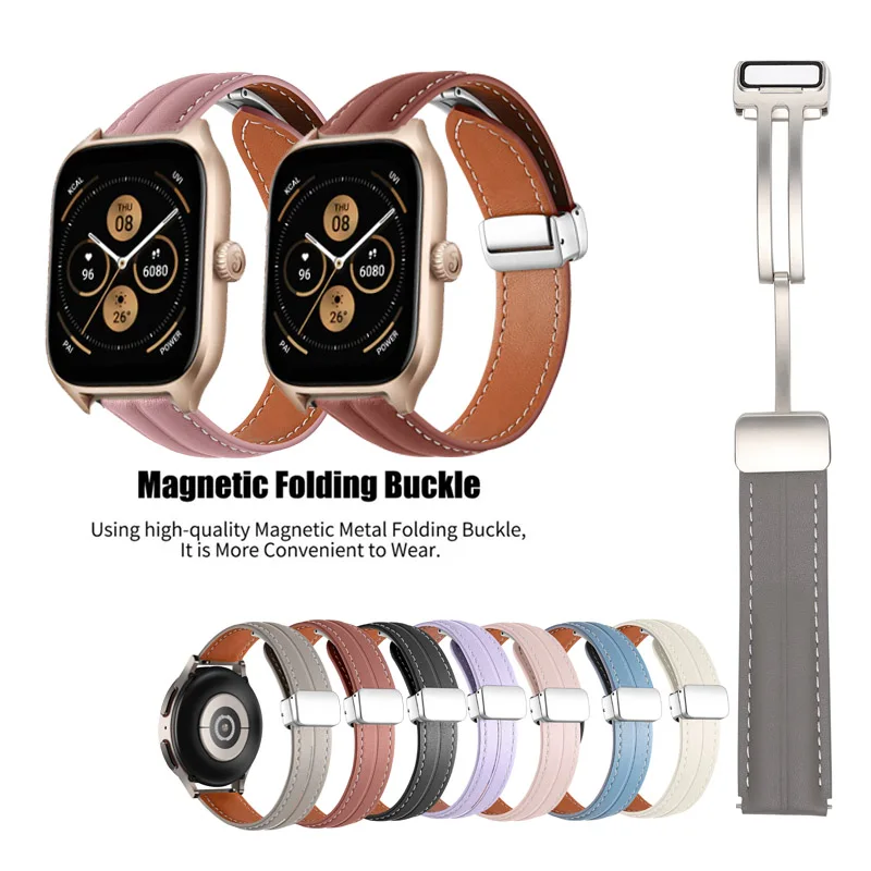 

Ремешок кожаный на магнитной застежке для Huami Amazfit GTS 4 mini GTS2 GTS3 GTS4 Pace / Stratos 2 2S 3, 20/22 мм