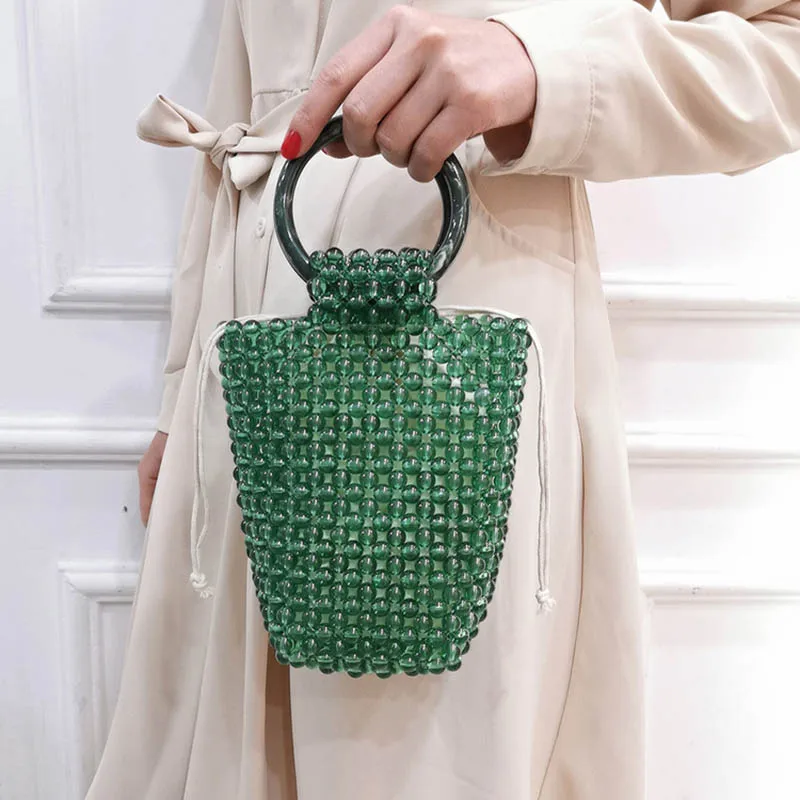

Emerald Acrylic Crystal Beaded Woven Bag Female Summer 2023