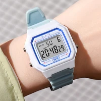 Digital Sports Watch Boys and Girls Student Electronic Watch Macaron Color Men's Women's Clock Waterproof Square Wristwatches