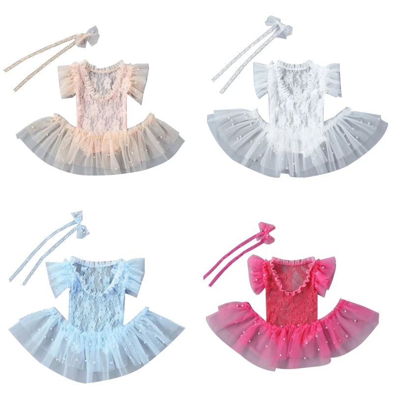 

Baby Photography Props Lace Romper Headdress Skirt Birthday Party Supply 3pcs