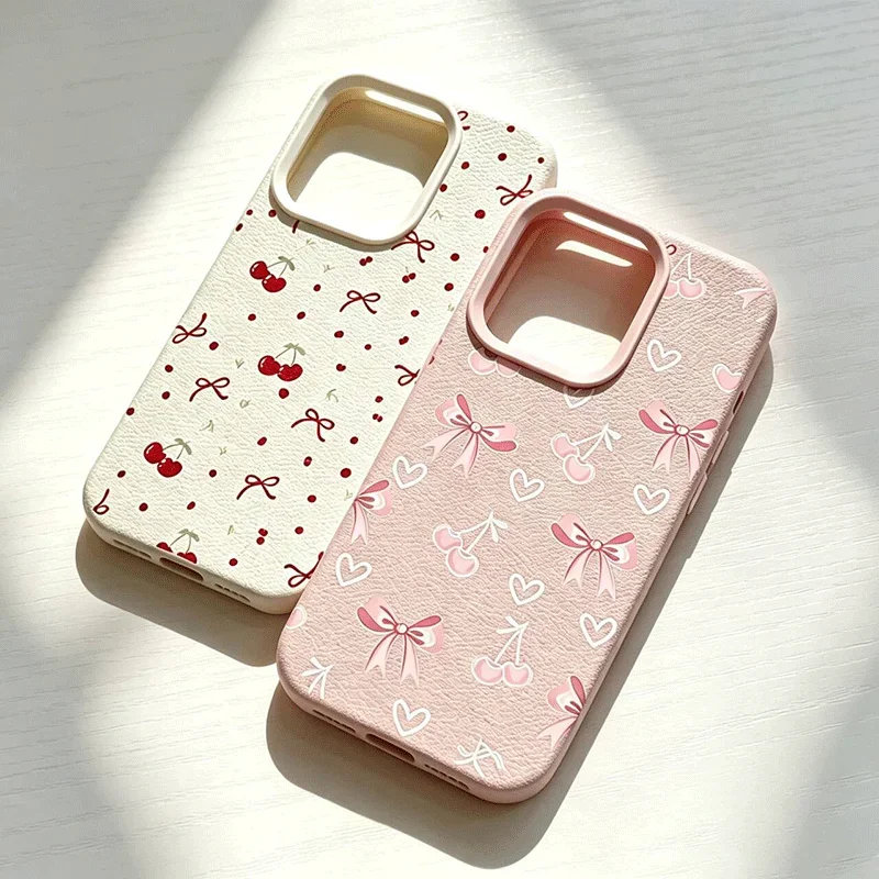 Girly Pink Bowknot Cherry Soft Phone Case