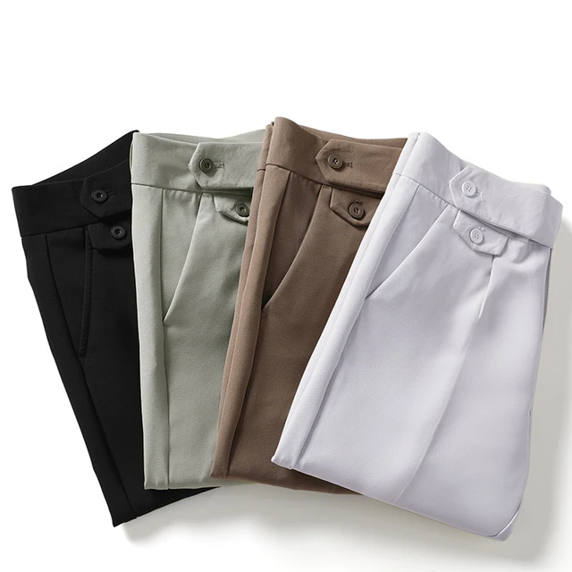 Men's School Uniform Twill Pleated Pants in Khaki Size 30-42