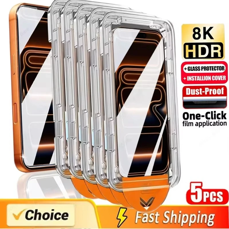 Staubfreier, einfach zu installierender Displayschutz für iPhone 17 Pro 16 15 13 12 11 14 Pro Max XR X XS 7 8 Plus SE HD gehärtetes Glas