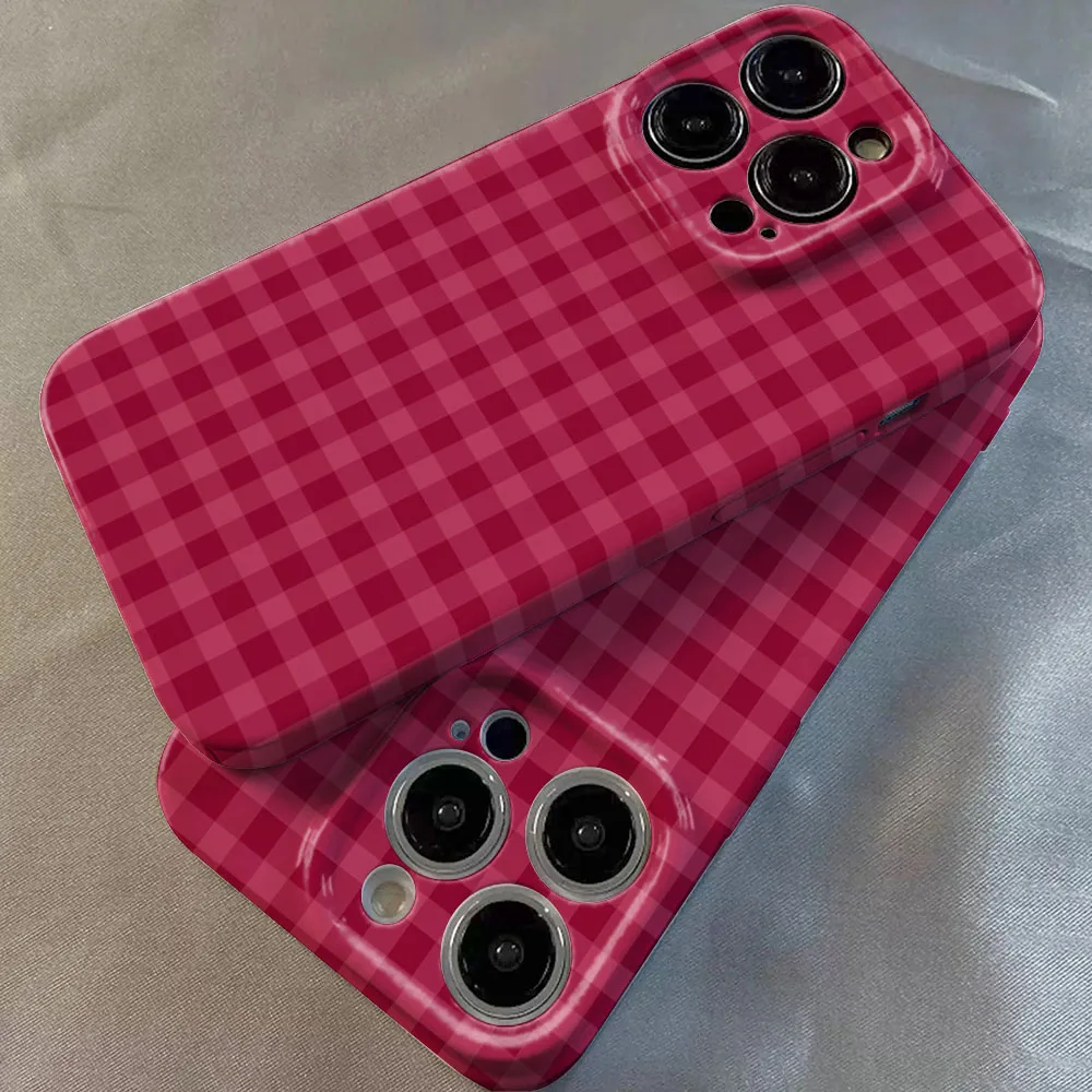 Retro Red Grid Pattern Hard PC Phone Case Cover