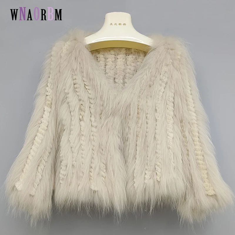 New encrypted raccoon fur  rabbit fur double-sided woven fur coat autumn and winter women's fashion short top real fur coat new anti season fashion wild net red double sided raccoon fur woven fur jacket female short slim coat autumn and winter