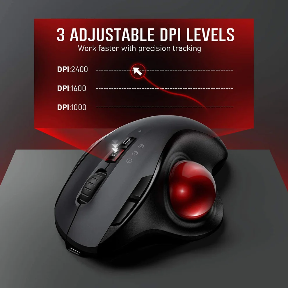 Missgoal 2.4G Wireless Trackball Mouse Vertical Laser Mice With Hard Protective Case For Laptop 1600DPI Ergonomic Mouse