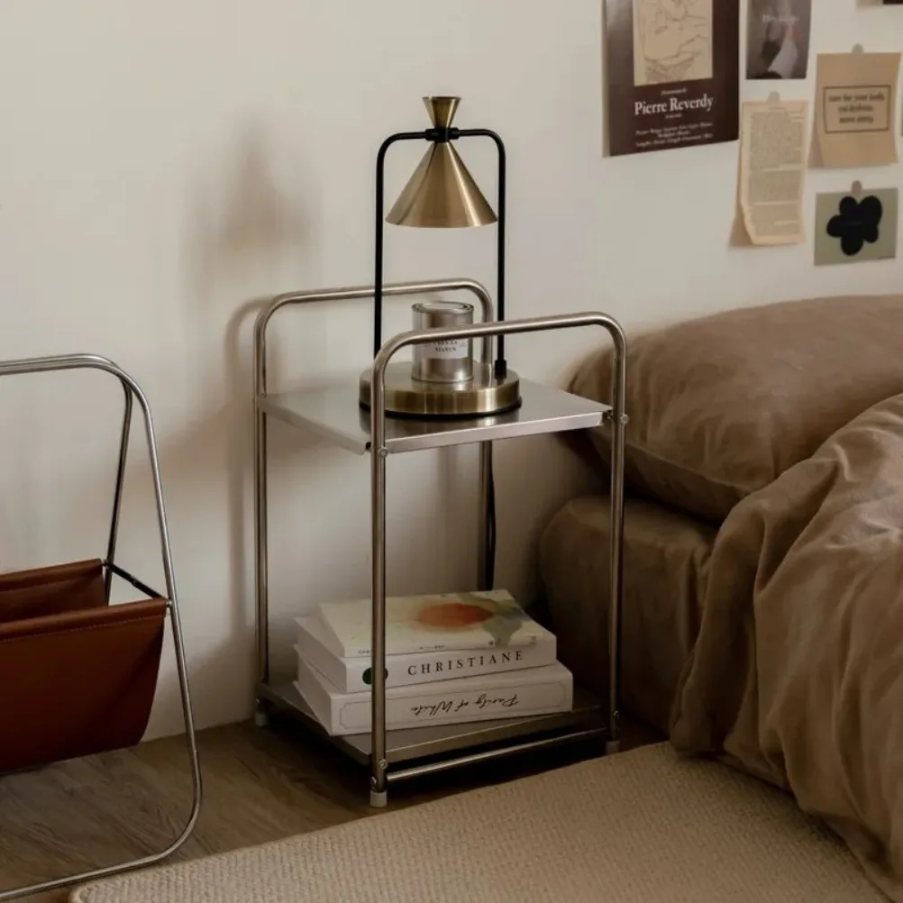 Organizzatore domestico in acciaio inossidabile Scaffale multifunzionale a doppio strato Scaffale portaoggetti per gadget Scaffali portaoggetti per comodino camera da letto - immagine 3