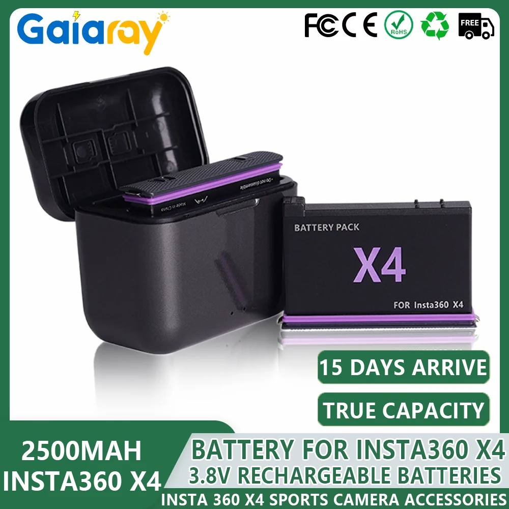 AXFEE Insta360 X4 Batterie 2500mAh - Lot De 2 Batteries De Rechange Avec Étui