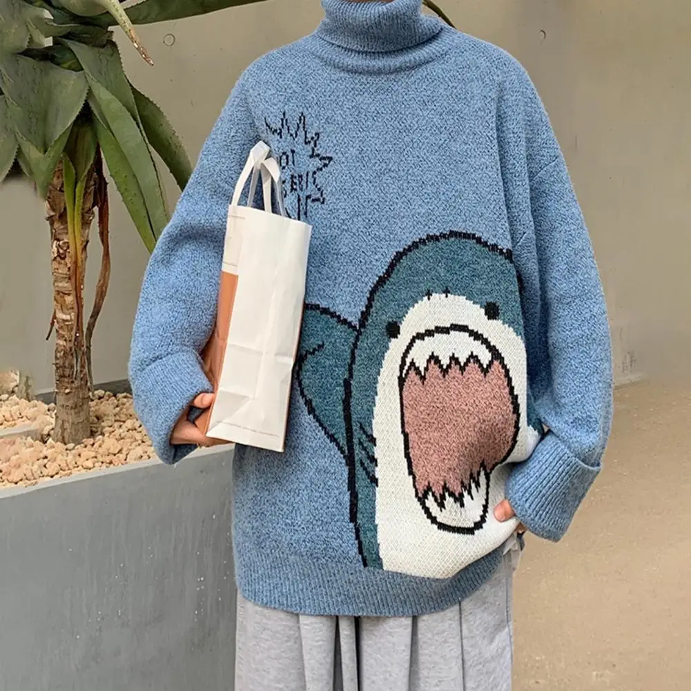 Cute Funny Shark Cartoon Knit Turtleneck Oversized Sweater