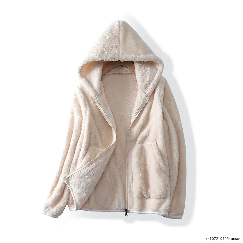 

Coral Velvet Coat Women Autumn Outdoor Short Jacket Hooded Top Lady Double-sided Polar Fleece Thicken Warm Zip-up Outerwear