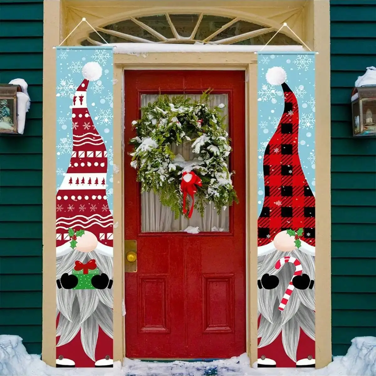 2pcs -1 pair of Christmas couplets, Santa Claus snowflake style hanging cloth, festive atmosphere decoration hanging flag