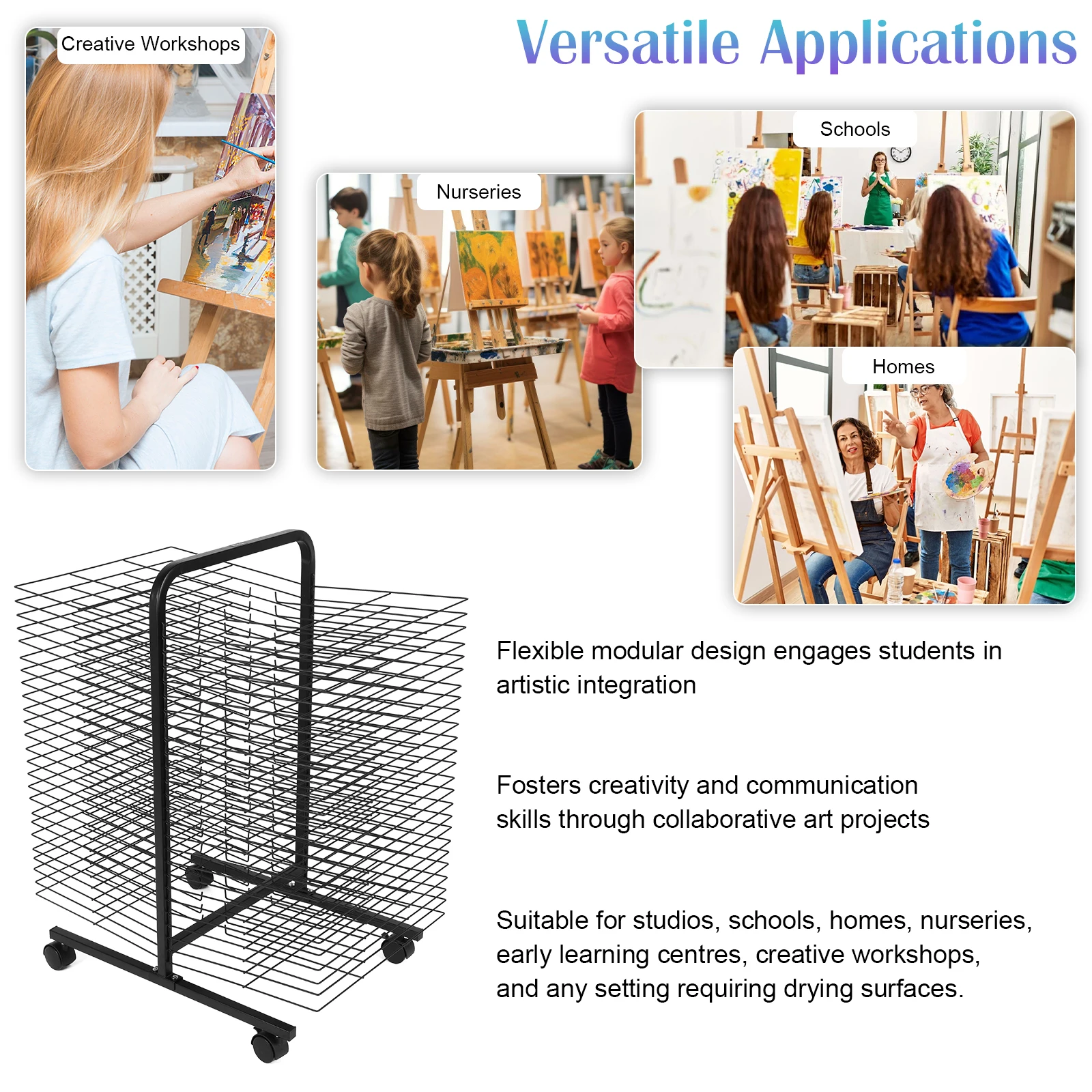 Metal Art Drying Rack 50-Tier Double Sided 42x31cm 2cm Spacing for Studio School Home Kids Art Crafts