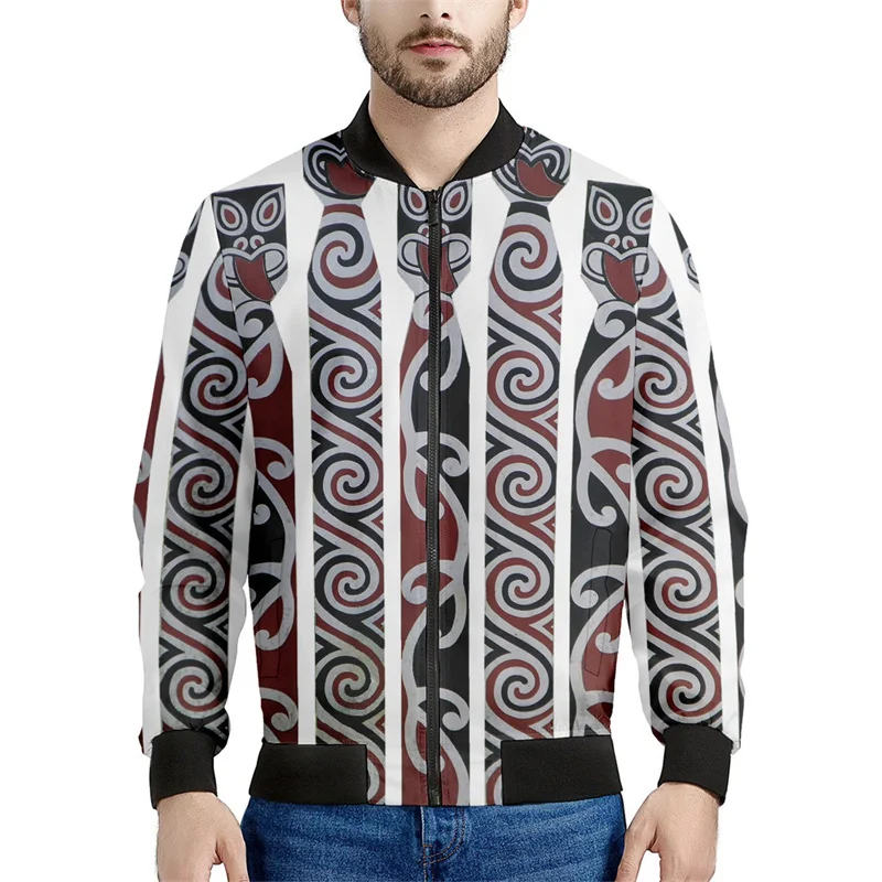 thumbnail image 1 of Chaqueta con cremallera maorí en blanco y negro para hombres y niños, sudadera de gran tamaño con estampado 3D, chaquetas bomber de manga larga para primavera y otoño, 1 of 5