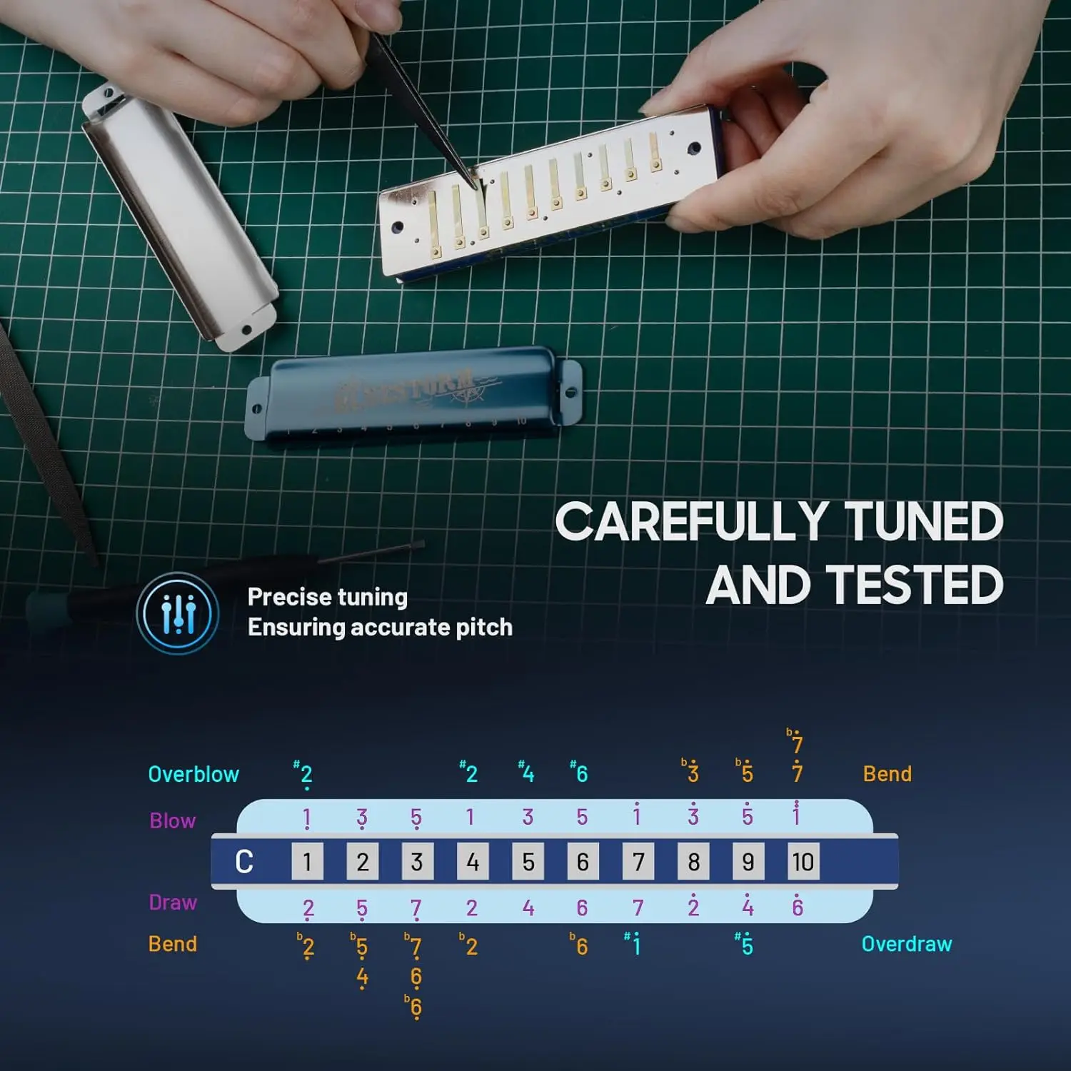 CONJURER 10 Hole Diatonic Harmonica 12 keys for PROFESSIONAL Adult and Beginners diatonic harmonica