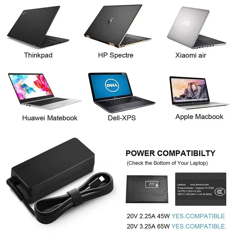 High-Speed 65W USB-C Laptop Charger Adapter