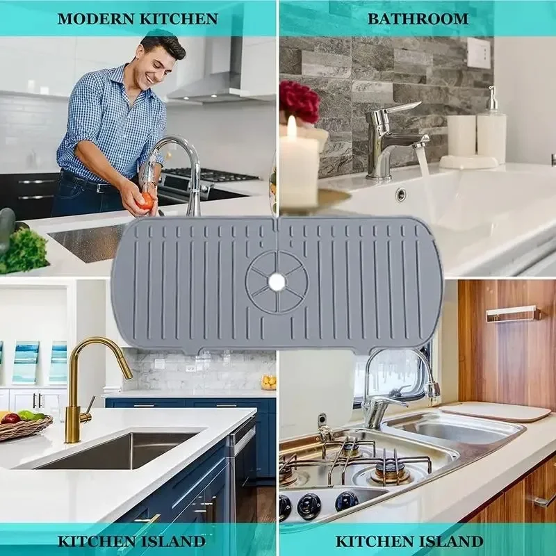 Sink Faucet Splash Guard Mat Silicone Kitchen Faucet Splash Pad Sponge Drain Pad Countertop Protector for Bath Kitchen Gadgets sink splashproof pad,sink splash guard,kitchen bathroom mat