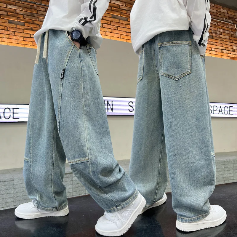  Teens Boys Trendy Cool Jeans Spring Autumn Style 2026 New Streetwear Children Loose Straight Denim Trousers 4