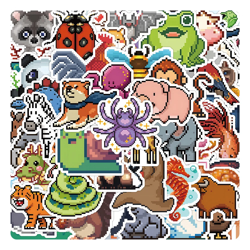 10/30/50pcs Pixel Animals Cartoon Graffiti Stickers Decals Waterproof Decorative Stationery Phone Laptop Cute Kids Sticker Toys