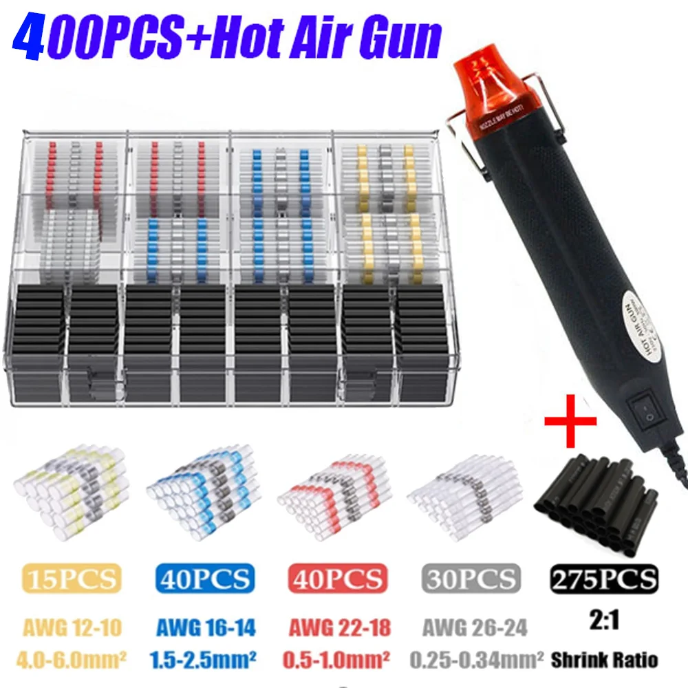 electric chainsaw 800Pcs Waterproof Heat Shrink Butt Crimp Terminals Solder Seal Electrical Wire Cable Splice Terminal Kit with Hot Air Gun best hammer for electricians Power Tools
