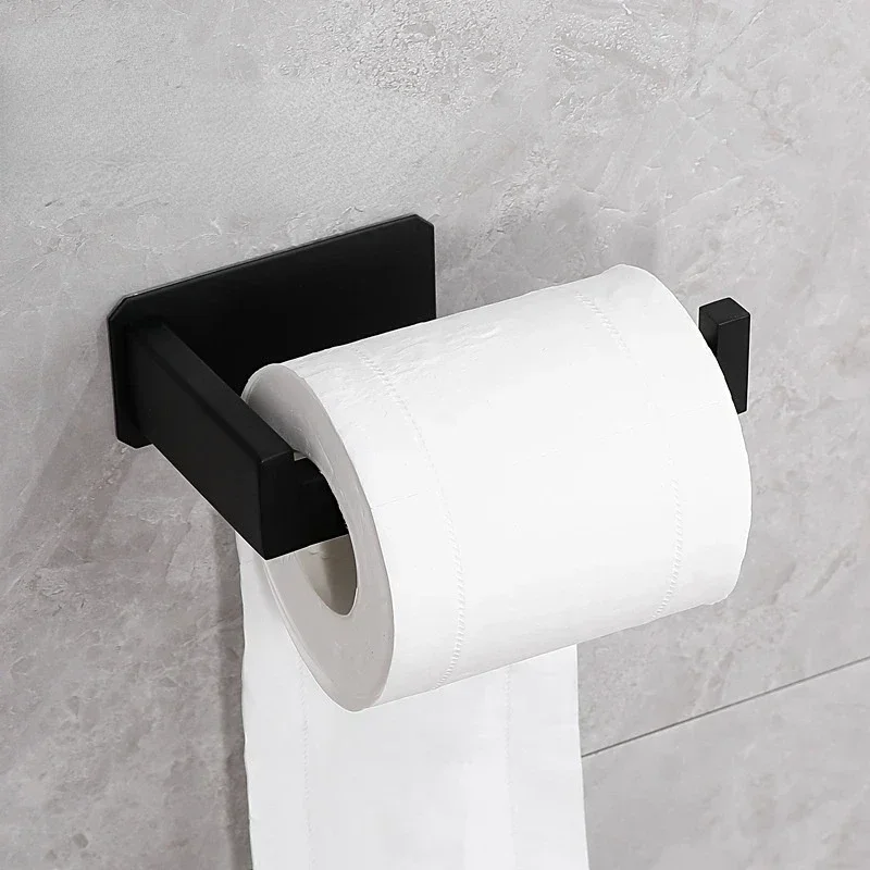 Stainless Steel Toilet Roll Holder Self Adhesive Bathroom Tissue Paper Holder Black Finish No Screw