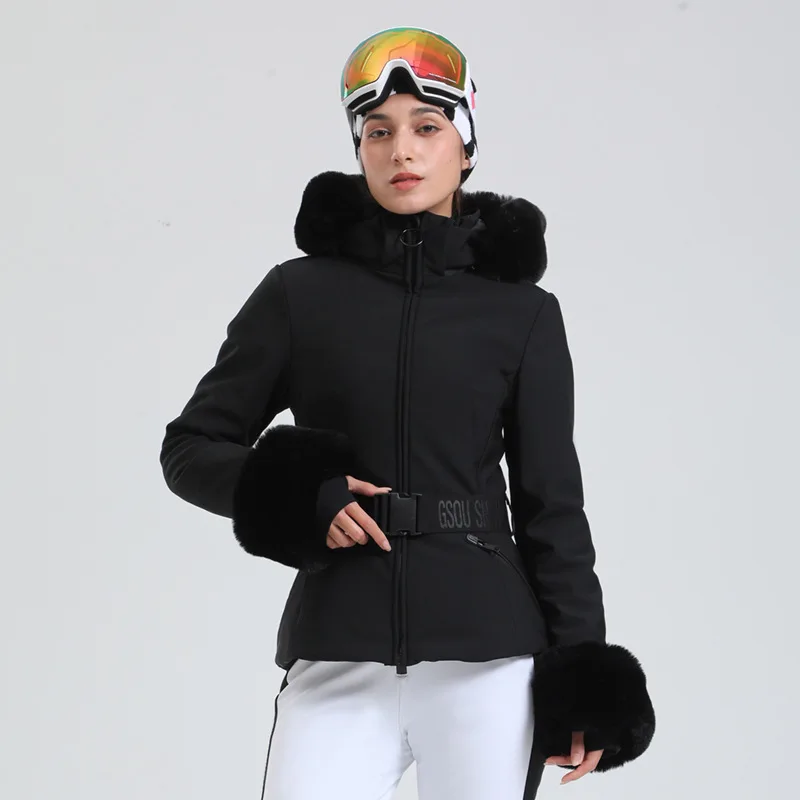Gsou Snow Winter Warm Fashion Ski Jacket Women Waterproof Windproof Slim Ski Equipment Clothes Female Cotton Snowsuit