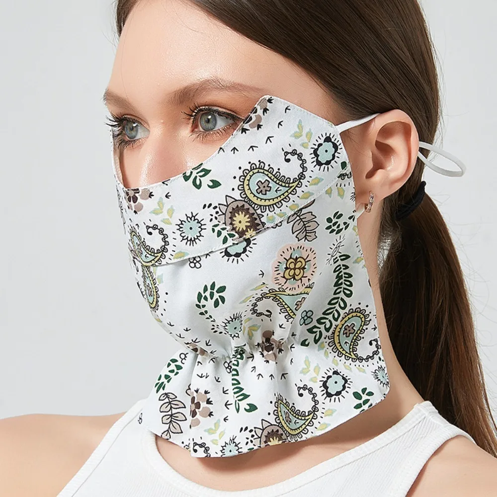 

Summer Suncreen Mask Gift Anti-uv Breathable Ice Silk Face Cover Floral Protect Neck Riding Mask Women Outdoor Sports