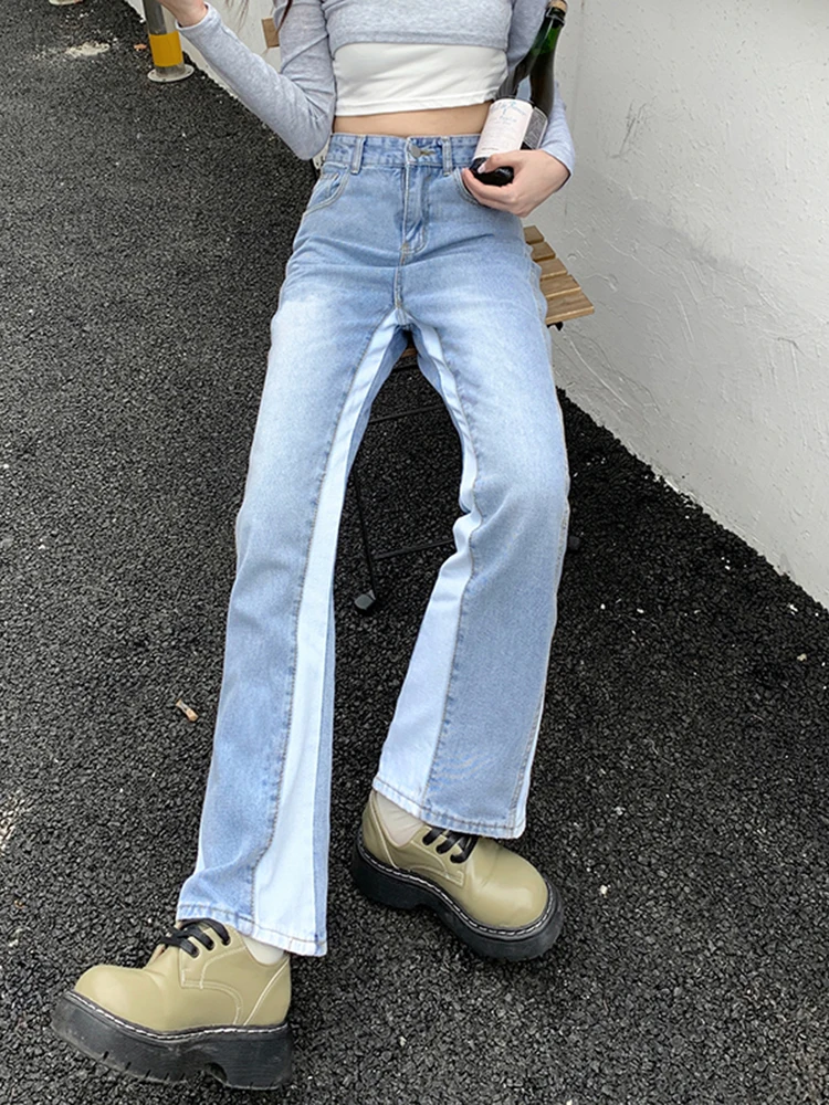 American Vintage Wide Leg Jeans Pocket Stitching Straight Denim Pants Women y2k Streetwear Casual Trousers Harajuku Mom Jeans