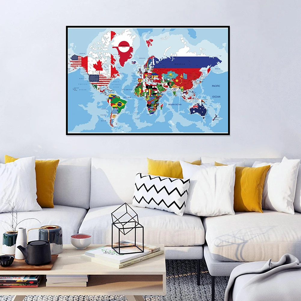 59*42cm Map of The World In English Canvas Painting Art Poster and Prints Unframed Picture Office Supplies Room Home Wall Decor