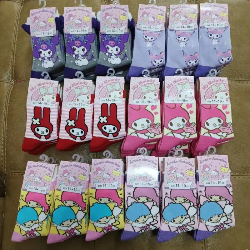 

Sanrio Kuromi My Melody Cute Cartoon Children's Student Socks Pure Cotton Sweat Absorbing Warm Mid Length Socks Girls Gifts