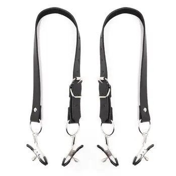 BDSM Bondage Restraint Wrap Around Thigh Spread Labia Spreader Straps With Vagina Clamps Humiliation Play Nipple Clamps Roleplay 5