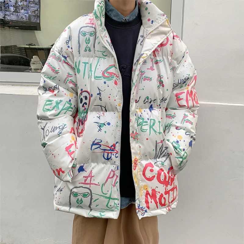 Hip Hop Transparent DIY Decoration Down Jacket Men Streetwear Vintage Loose  Warm Casual Zipper Puffer Jacket Unisex 2021 Winter - AliExpress