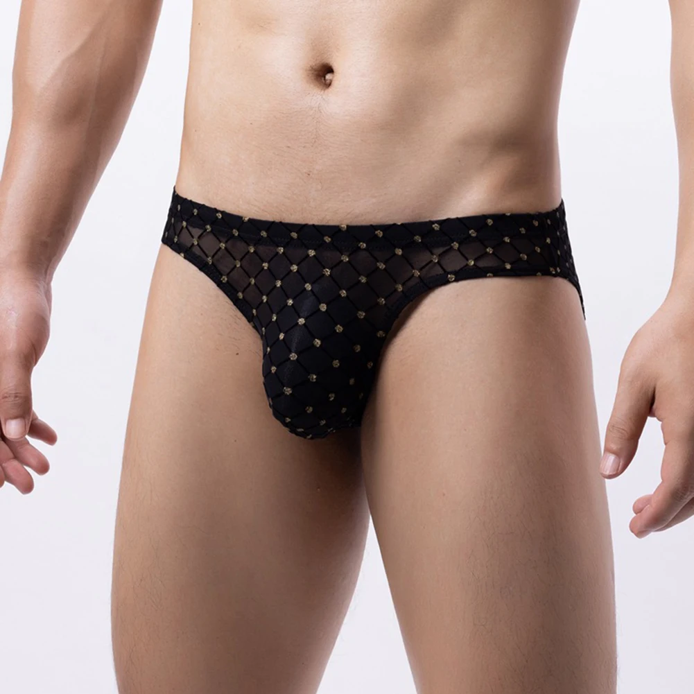 

Men Convex Pouch Briefs Sexy Underwear Male Posing Stretchy Pouch Thong Mesh Brief Panties Hip Raise Bulge Underpants