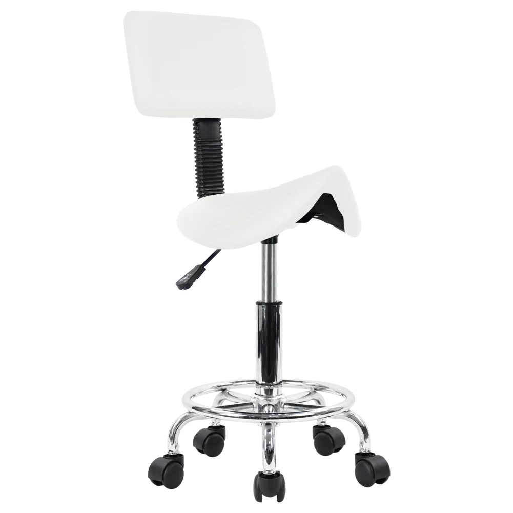 KKTONER Saddle Stool with Foot Rest PU Leather Swivel Adjustable Rolling Stools with Back Support Facial Salon Kitchen Chair