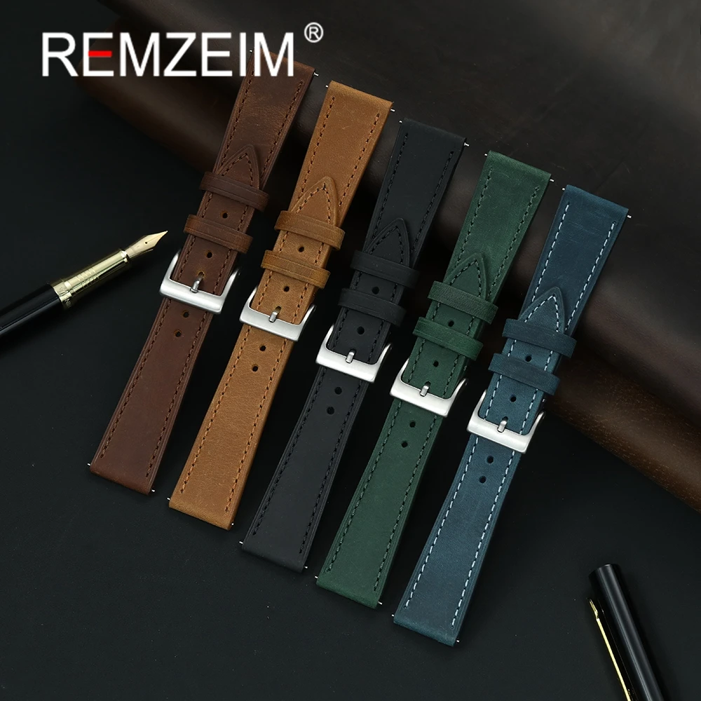Vintage Leather Quick Release Watch Band with Stainless Steel Buckle