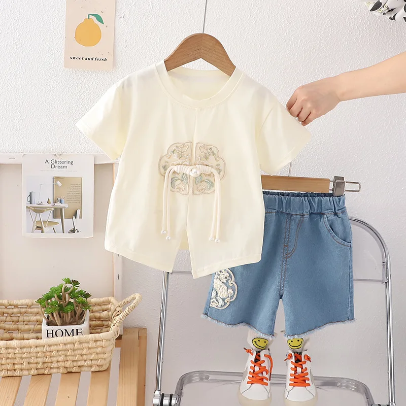 

2024 New Baby Boy Summer Clothes Fashion Chinese Style Shirt 1 To 4 Year Childrens Short Sleeve and Shorts Boutique Clothing