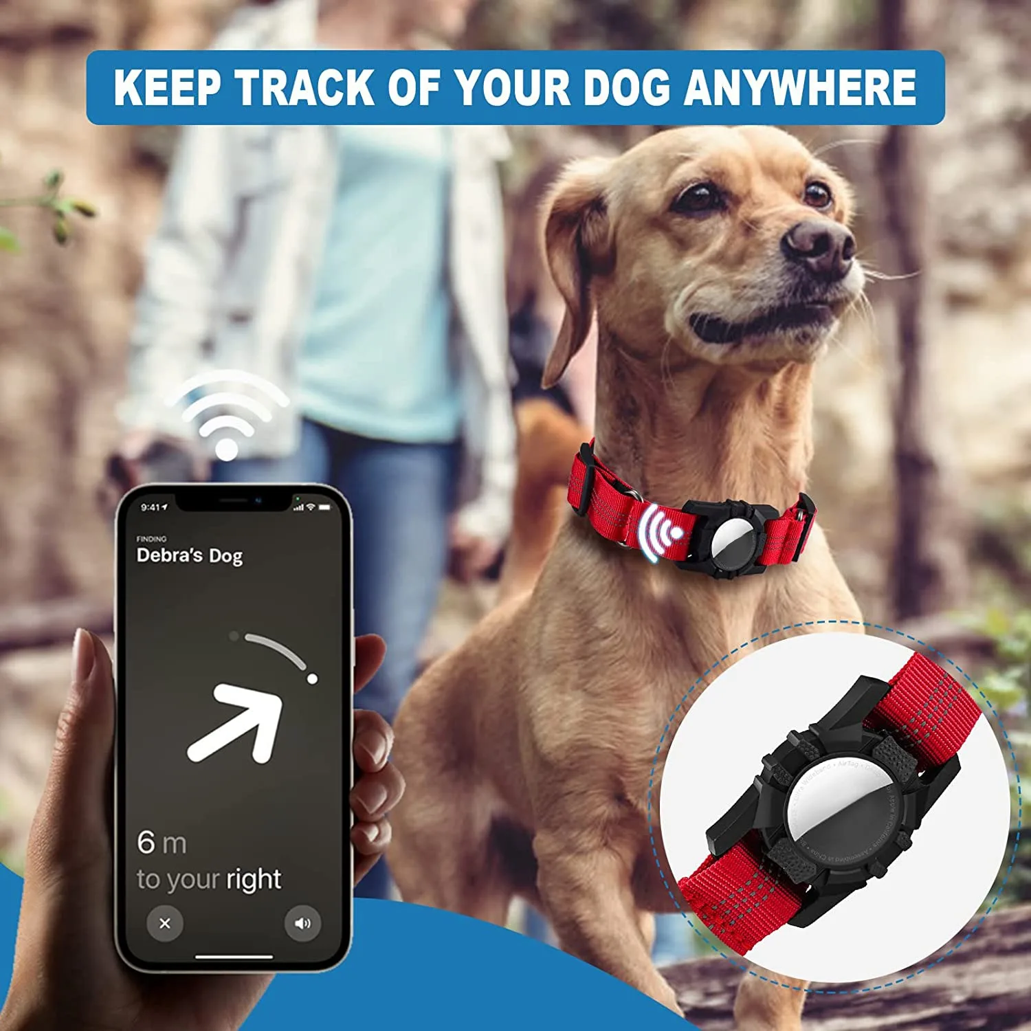 A59T Dog Collar, Reflective Air Tag Dog Collar for Airtags-Adjustable Heavy Duty Collar Red