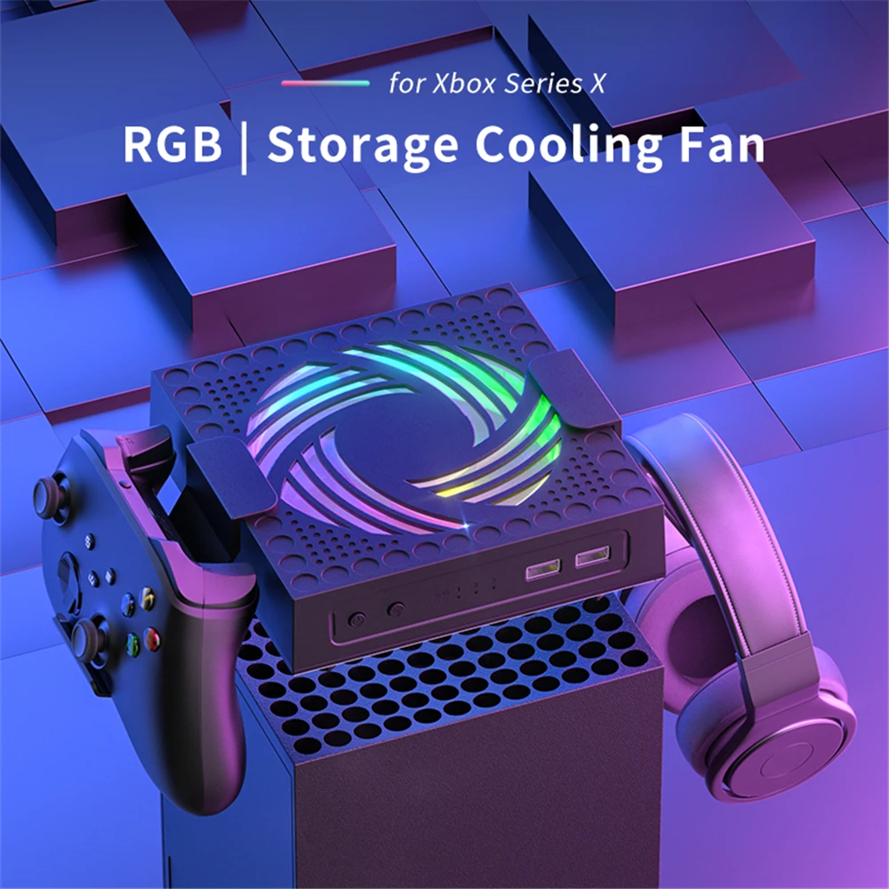 

RGB Colorful Cooling Fan for Xbox Series X Host Console Adjustable Wind Speed Heat Dissipation Fan with USB Charging Port