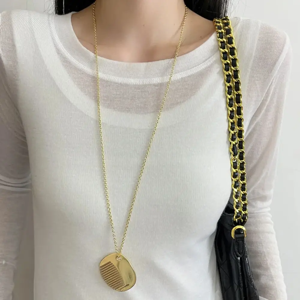 Elegant Trendy Brand Design Comb Pendant Women Fashion Jewelry Chain Necklace Gold Silver Personality Black Rope Long Necklace