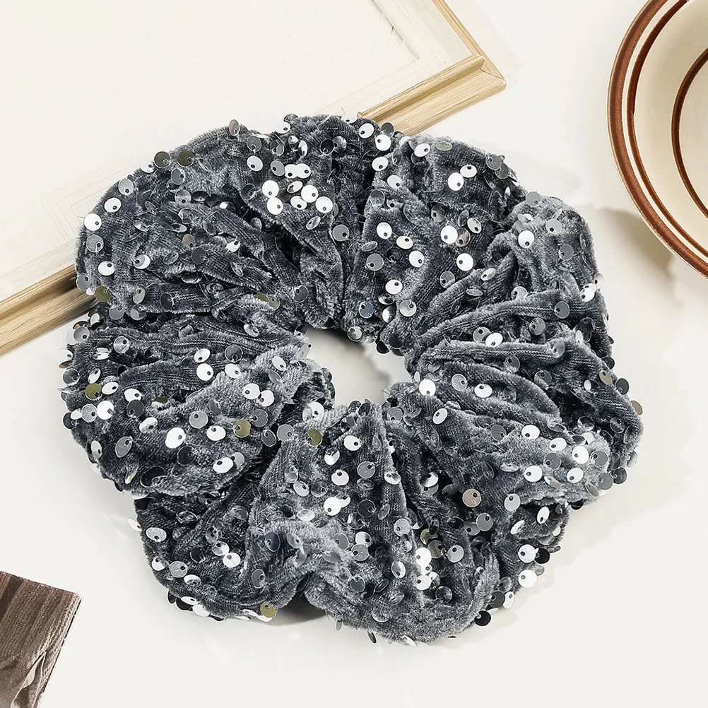 

2 Pcs Velvet Sequined Hair Tie Tiara Women Bands Rope Large Scrunchies Elastic Ties for Girls Miss Accessories