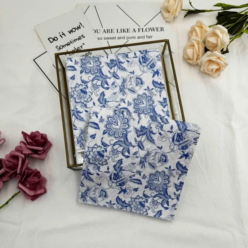 10/20pcs 33cm 2-Ply Party Decoration Paper Chinese Style Blue Line Drawing Flower Paper Placemats Butterfly Bone Bart
