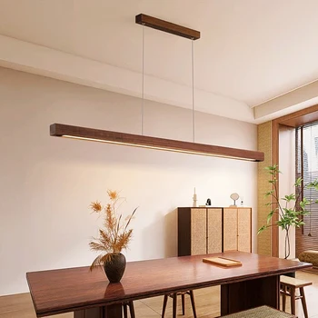 DAMIASMIL LED Pendant Light Dining Table Lamp Wood Long Strip Suspension Chandelier for Living Dining Room Lighting Fixture 1