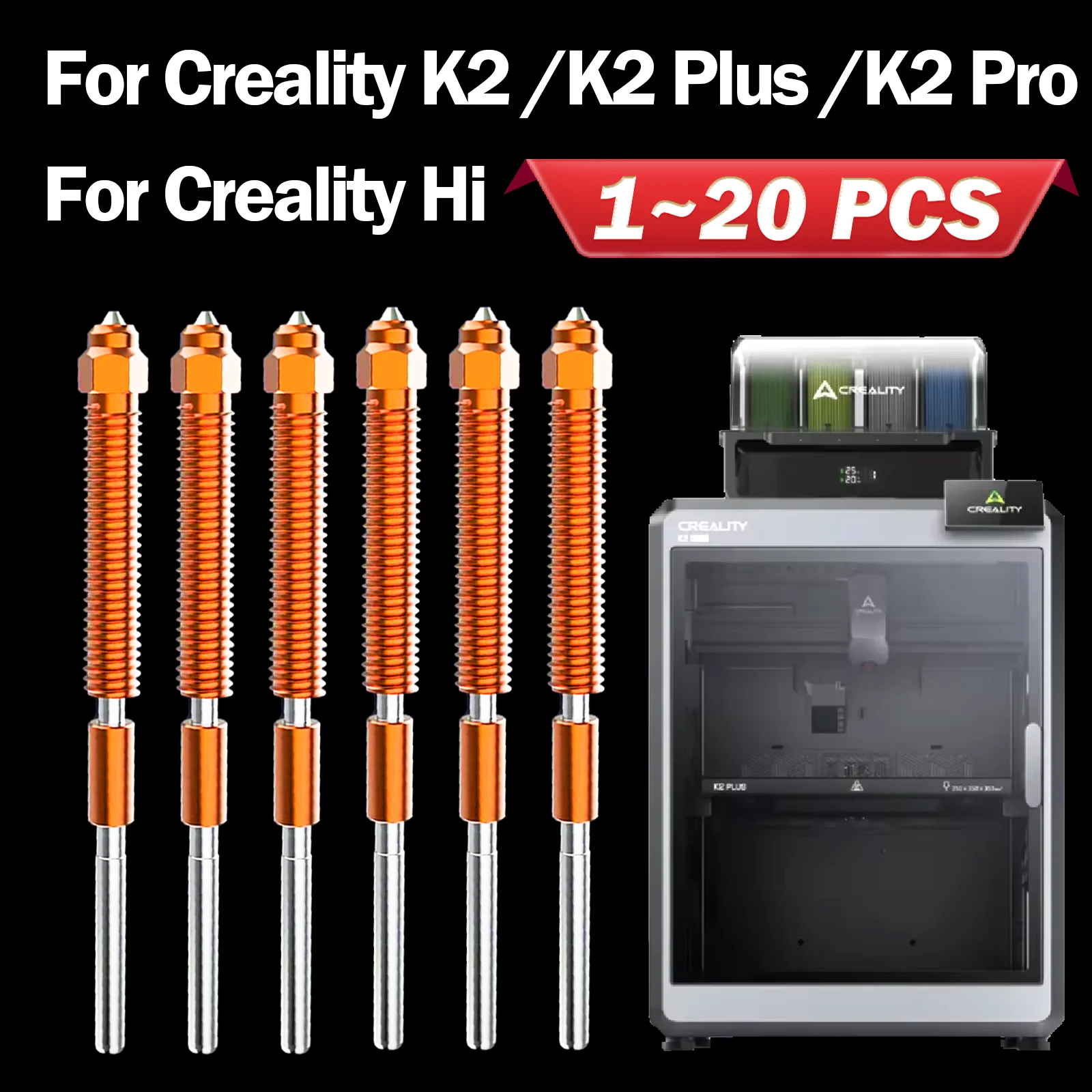 Einhorn-Düse aus gehärtetem Stahl für Creality K2/K2 Plus/K2Pro, Ganzmetall-Schnellwechsel-Creality-Hi-Hotend-Düsen-Upgrade 0,2 mm/0,4 mm