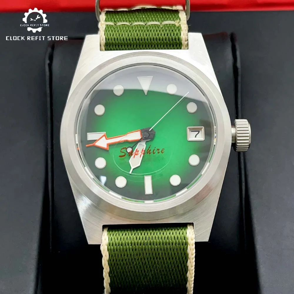 

Men's NH35 Automatic Mechanical Watch Super Luminous at Night Gradient Colour Dial with Green Nylon Strap Men's Casual Watch