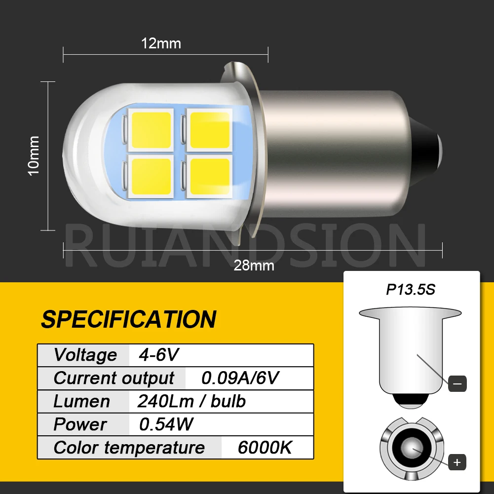 RUIANDSION E10 P13.5S 2835 8SMD 4.5V 6V Bicycle Outdoor Light Riding Camping Hiking Caving Working Flashlight White Warm