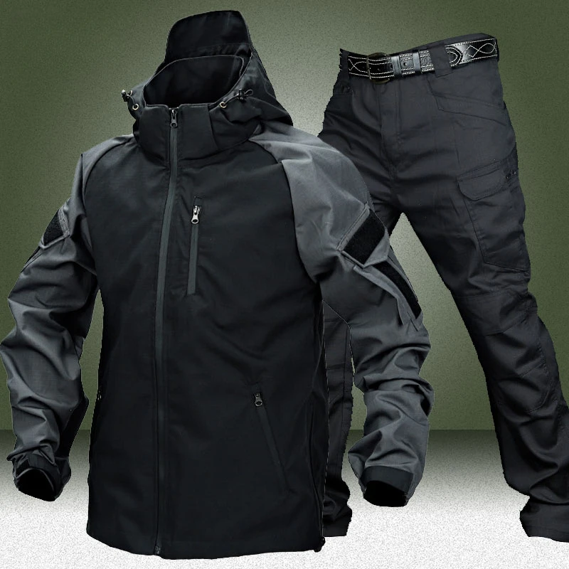 

Military Tactical Sets Men Spring Autumn Outdoor Multi-pocket Wear-resistant Bomber Jacket+Straight Cargo Pant Army Hooded Suits