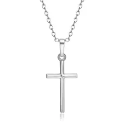 Silver Christian Cross Necklace Pendant with Long Chain - Unisex Jewelry Gift - 50cm (Silver)