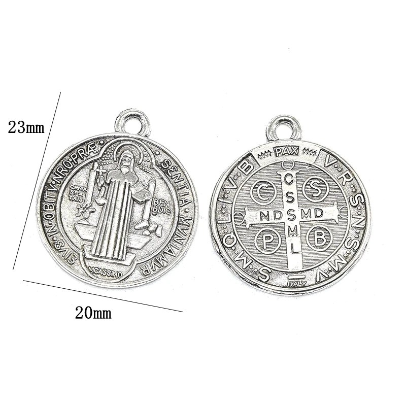 10pcs St Benedict Medals Charms Alloy Metal Saint Benedict Protection From Evil Pendants For DIY Women Men Jewelry Making Gifts