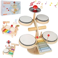 Wooden Baby Drum Set Musical Instrument Percussion Toys 8-tone Xylophone Piano Parish Learning Preschool Rhythm Educational Toy 1