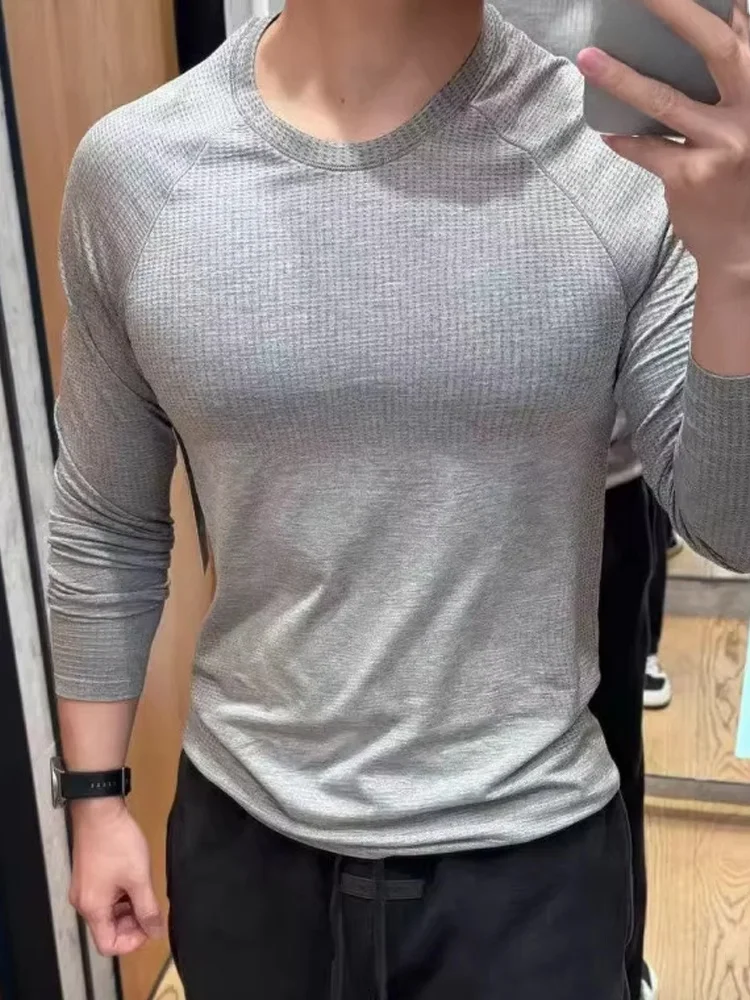 ay Long Sve Fitn T-irt Men's Slim Fit Breathable Qui Dry Training Wear Comfortable Soft round Ne Top for Autumn
