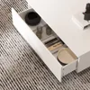 Modern Coffee Table with Lights & Glass Tabletop with 2 Drawers, Central Table with Storage, White, Living Room Coffee Table 5